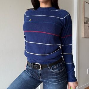 Y2K Navy Striped Knit Baby Tee Sweater